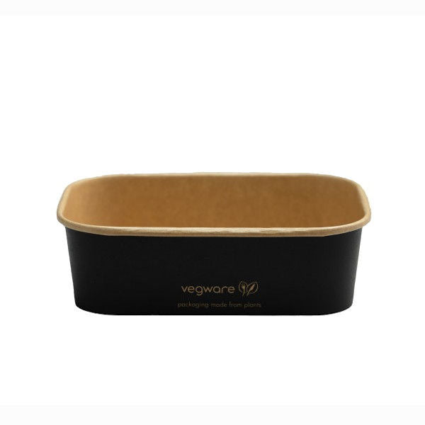 22oz/650ml Rectangular Paper Takeaway Container - Aqueous Lined - Blac