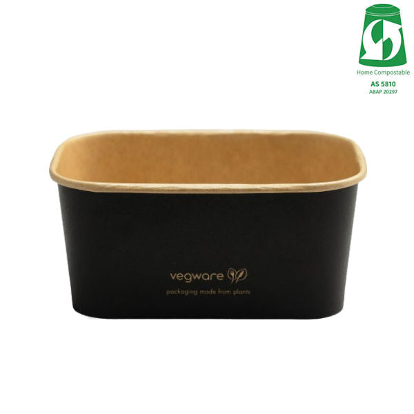1000ml / 34oz Rectangular Paper Takeaway Container - Aqueous Lined - Black