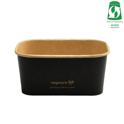 1000ml / 34oz Rectangular Paper Takeaway Container - Aqueous Lined - Black
