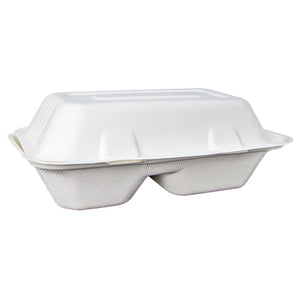 Snack Clam Large 9 x 6" (2 sections) White - Sugarcane