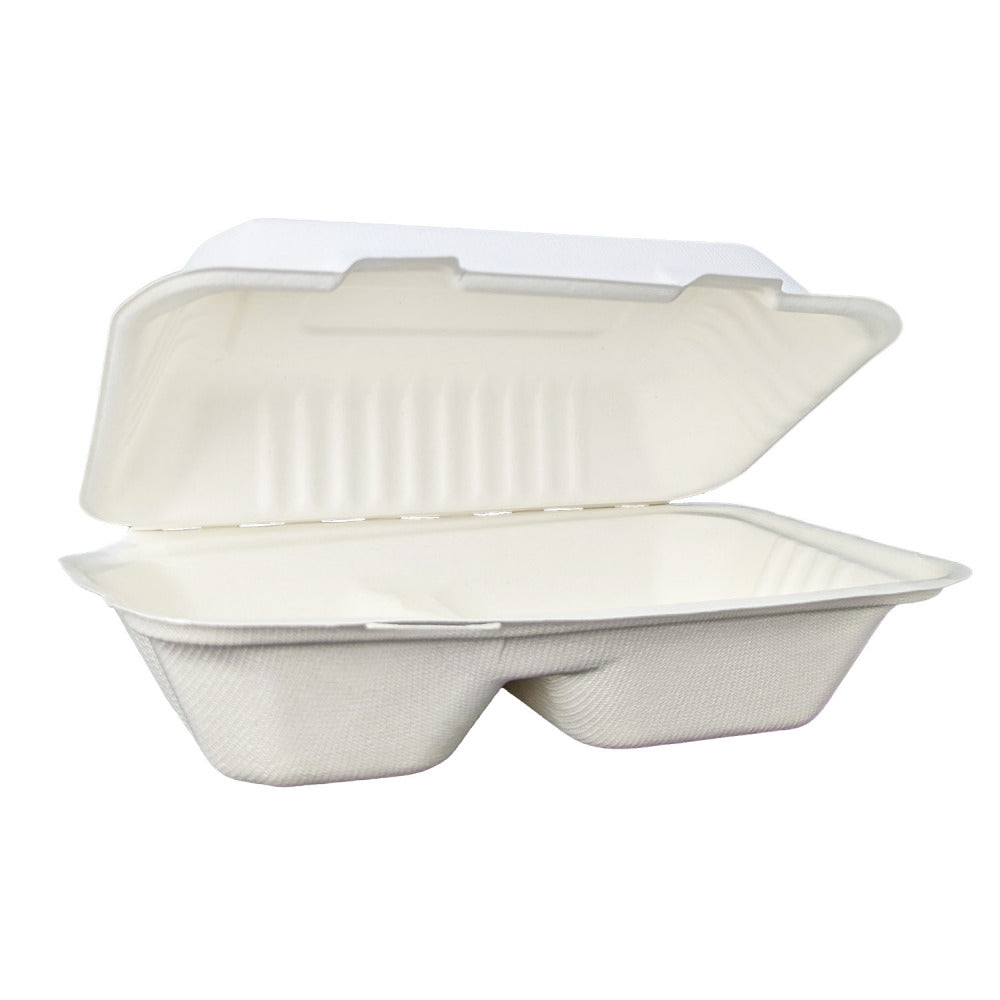 Snack Clam Large 9 x 6" (2 sections) White - Sugarcane