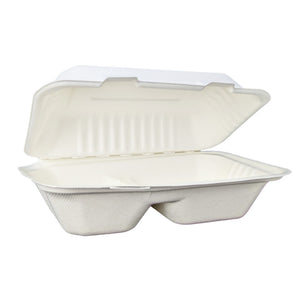 Snack Clam Large 9 x 6" (2 sections) White - Sugarcane