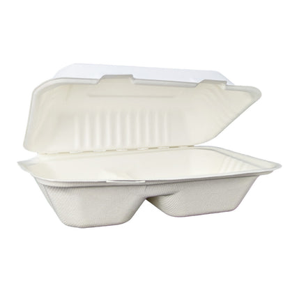 Snack Clam Large 9 x 6" (2 sections) White - Sugarcane