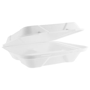 9" x 9" Dinner Clam - Large - 3 Sections - Plant Fibre - PFAS Free - White - Image #1