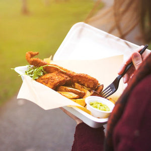 Fish & Chips Clam 12x6x2.5" (30x15x6cm) White - Sugarcane