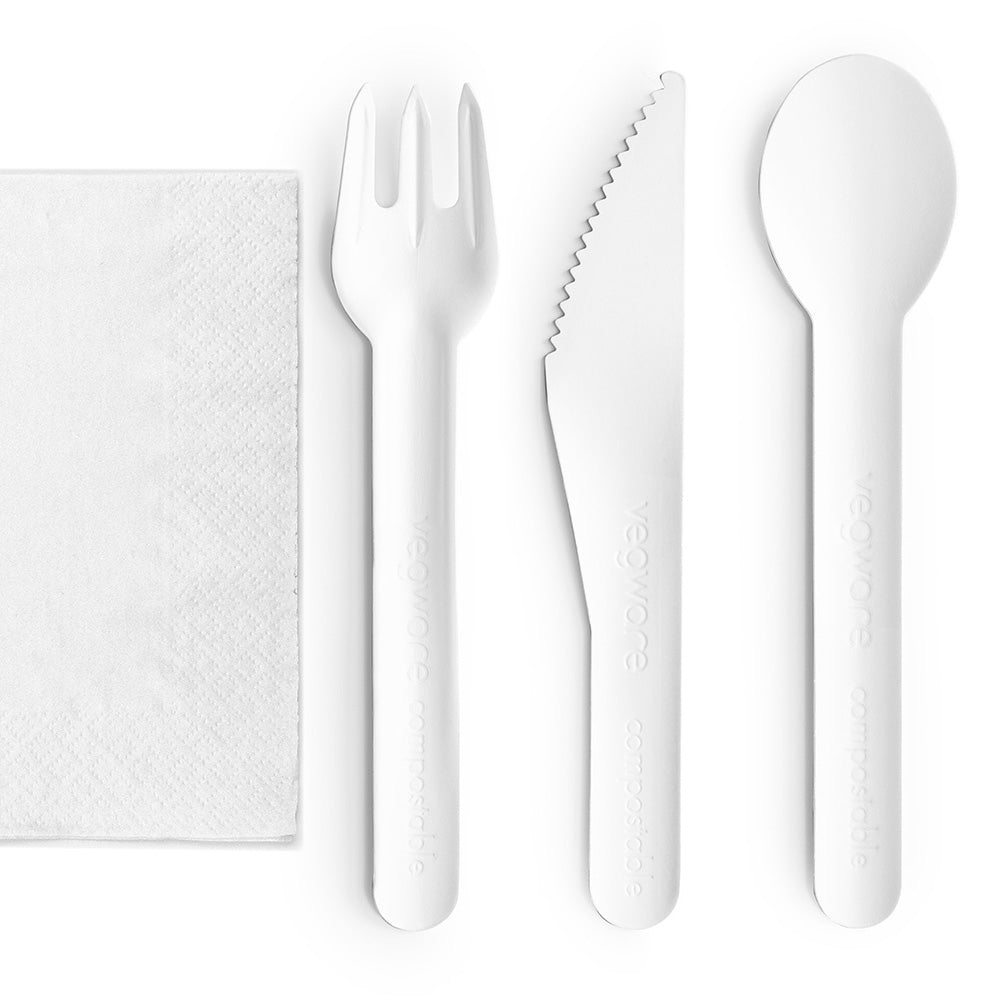 16cm Paper Cutlery Set - Knife, Fork, Spoon & Napkin - Ready-to-Serve - Image #1