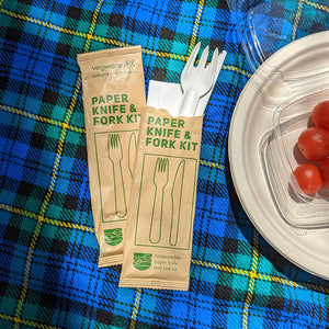 16cm High Grade Paper Cutlery Set - Knife, Fork, Napkin