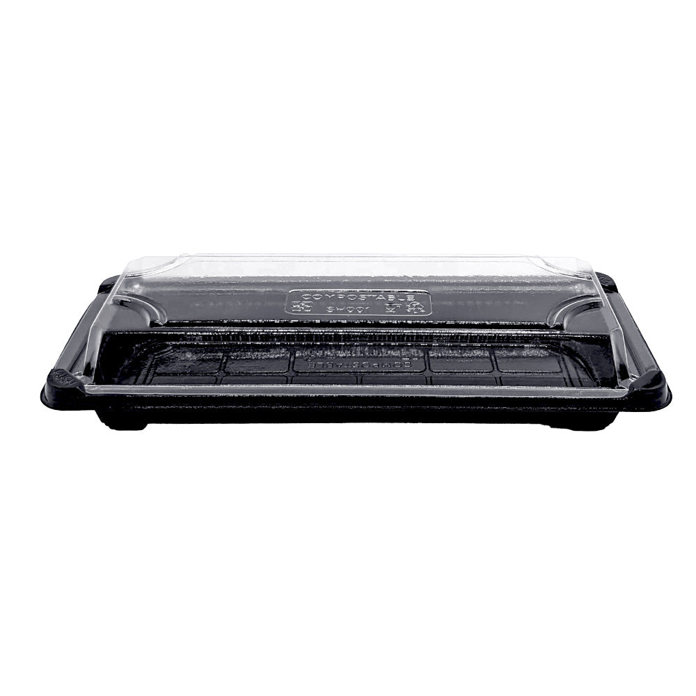 20 x 7 x 5cm PLA Black Sushi Tray & Clear Lid - Image #1