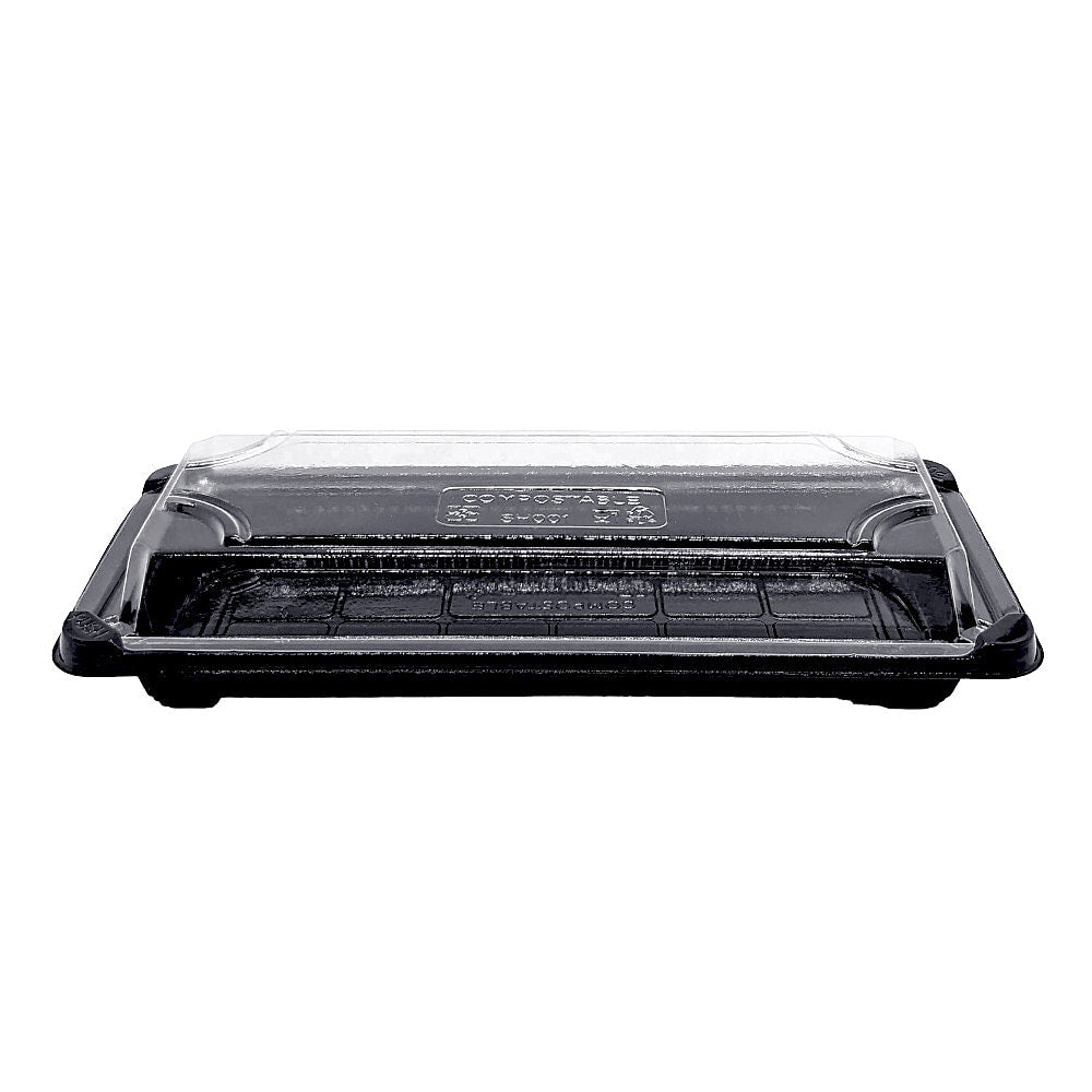 20 x 7 x 5cm PLA Black Sushi Tray & Clear Lid - Image #1