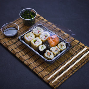 #2 PLA Sushi Tray (black) & Lid (clear) - 14.5 x 9 x 4cm