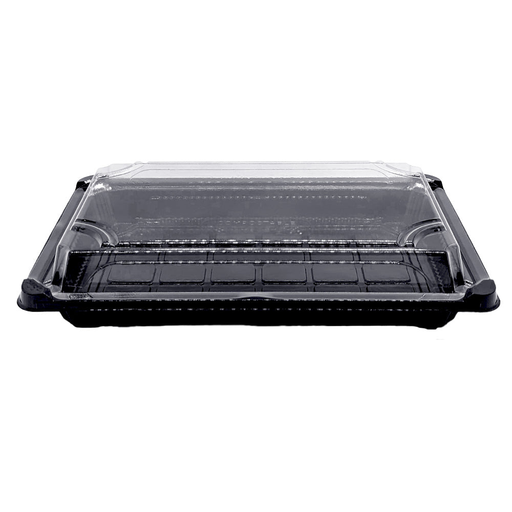 19 x 11 x 4.5cm PLA Black Sushi Tray & Clear Lid - Image #1