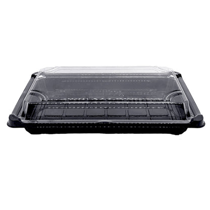 19 x 11 x 4.5cm PLA Black Sushi Tray & Clear Lid - Image #1