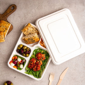 Meal Tray with Lid - 5 Sections White - Sugarcane - Image #2