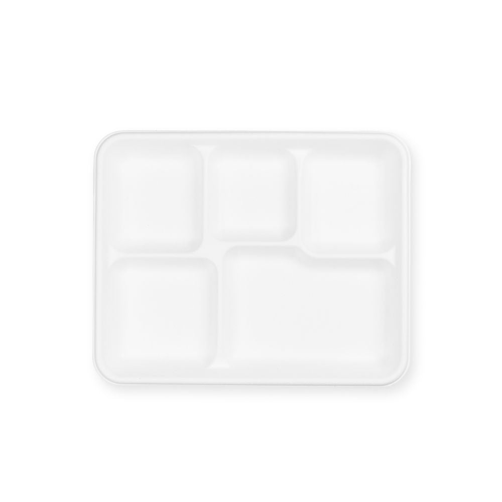 Meal Tray - 5 Sections White - Sugarcane