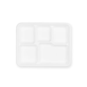 Meal Tray - 5 Sections White - Sugarcane
