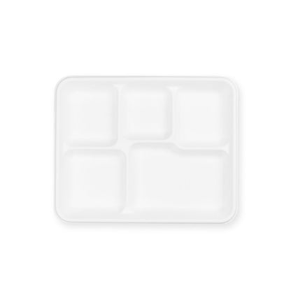 Meal Tray - 5 Sections White - Sugarcane