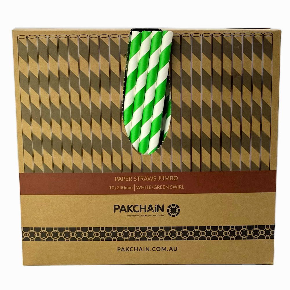 Paper Straws Jumbo 10 x 240mm - White/Green Swirl - Image #3