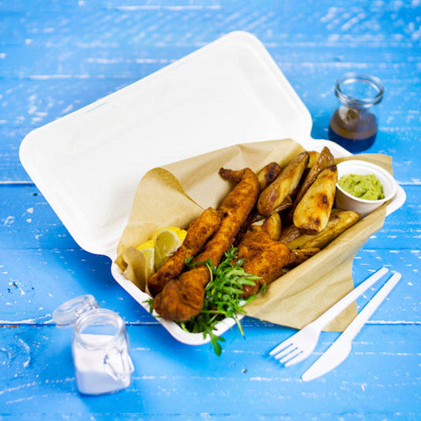 12" x 6" x 2.5" Fish & Chips Clam - Sugarcane -  PFAS Free - White - Image #3