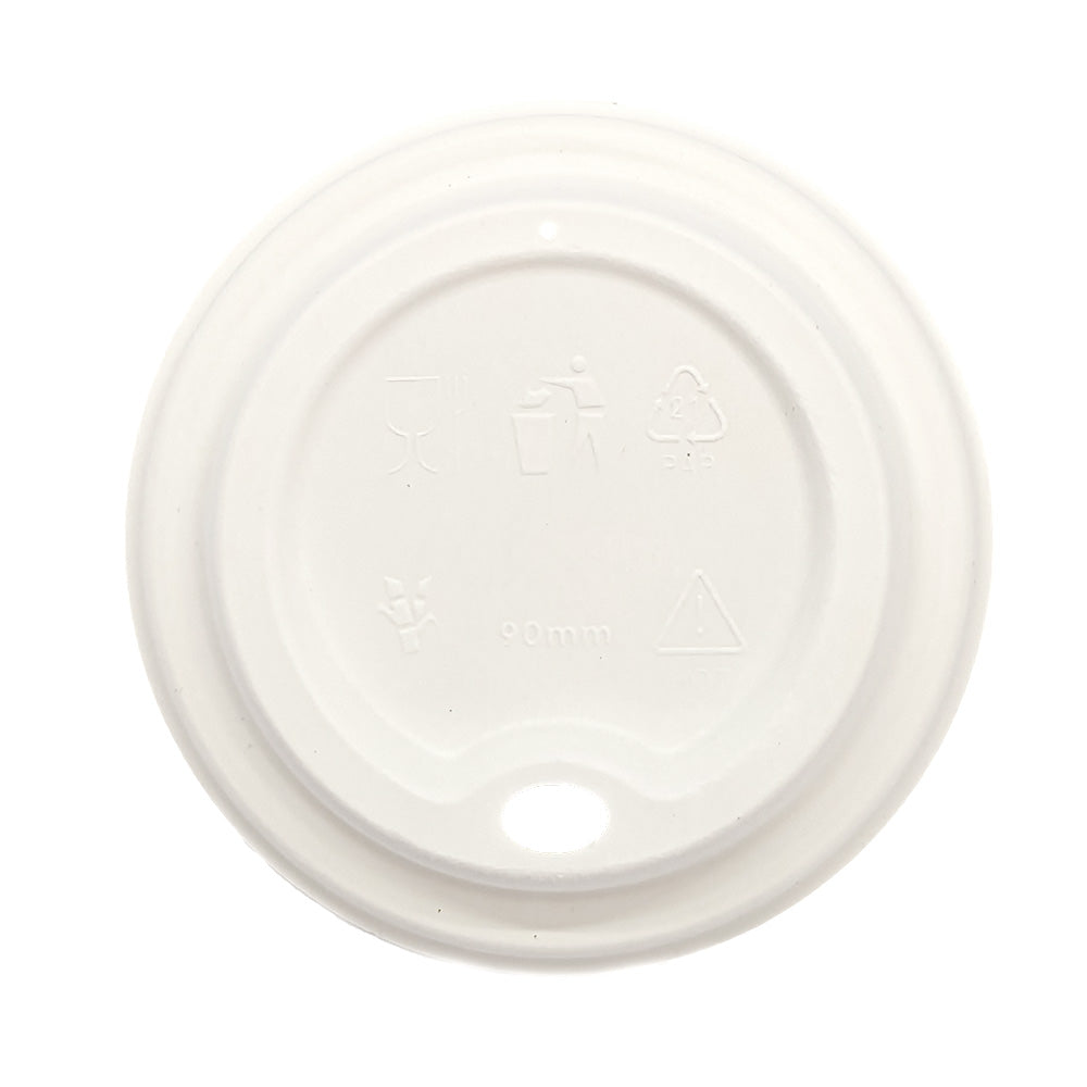 Hot Lid - Flat Traveller - Sugarcane - PFAS Free - White - 89/90 Series - Image #2