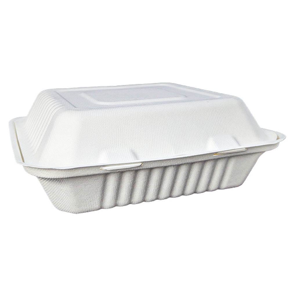 9" x 9" x 3" Dinner Clam - Large - Sugarcane - PFAS Free - White - Image #2