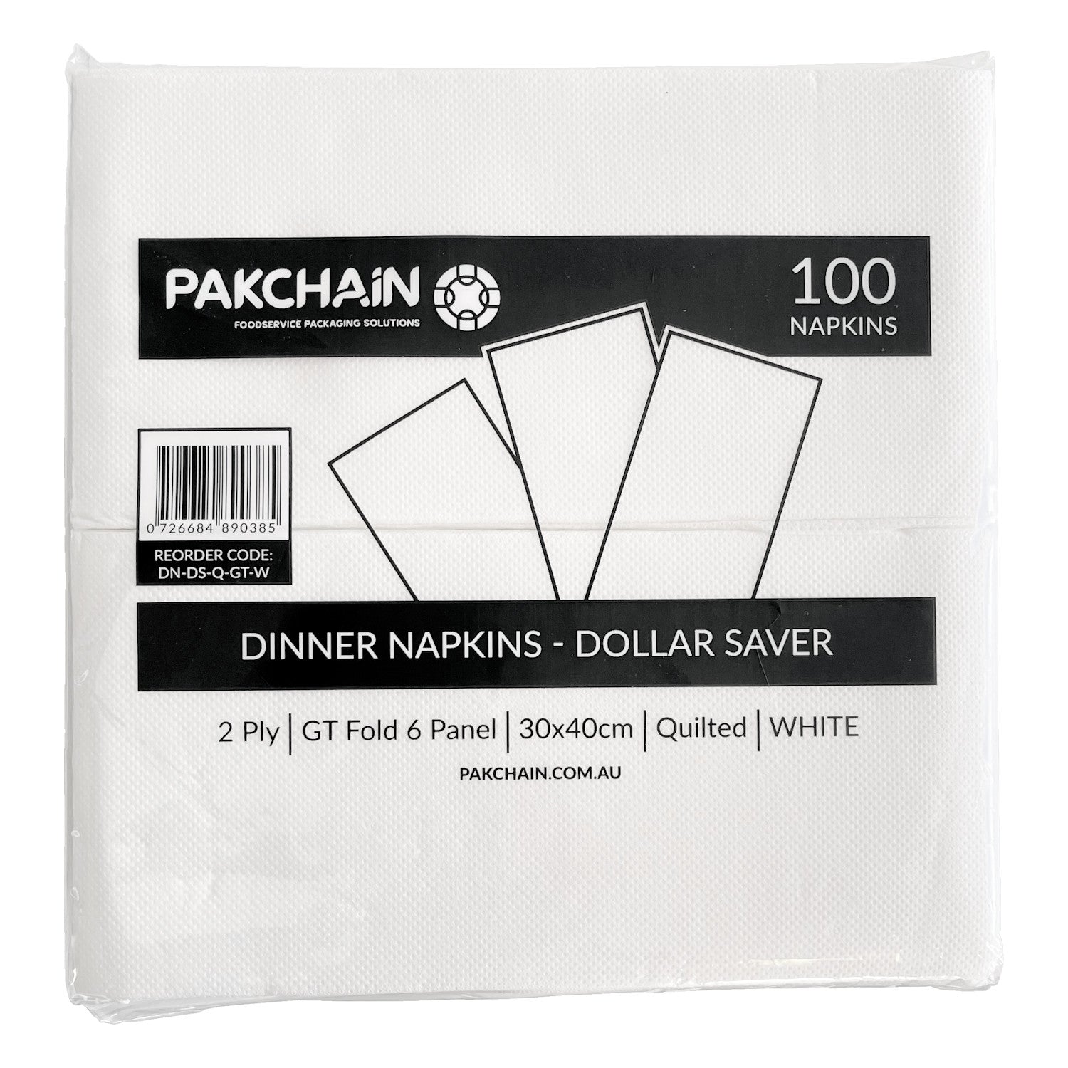 Dinner Napkin | Dollar Saver | 2 Ply Quilted | GT Fold 6 Panels | 30x40cm | White - Image #2
