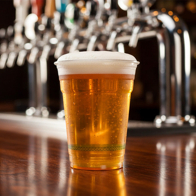 425ml RPET Clear Beer Cup - Green Band - 90 Series - W&M  Approved - Image #1
