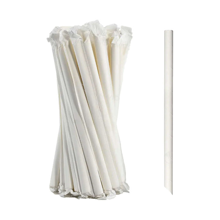 Paper Straws Bubble Tea Stab 12 x 230mm - White Wrapped - Image #1