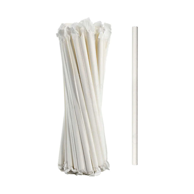 Paper Straws Regular 6 x 200mm - White Wrapped - Image #1